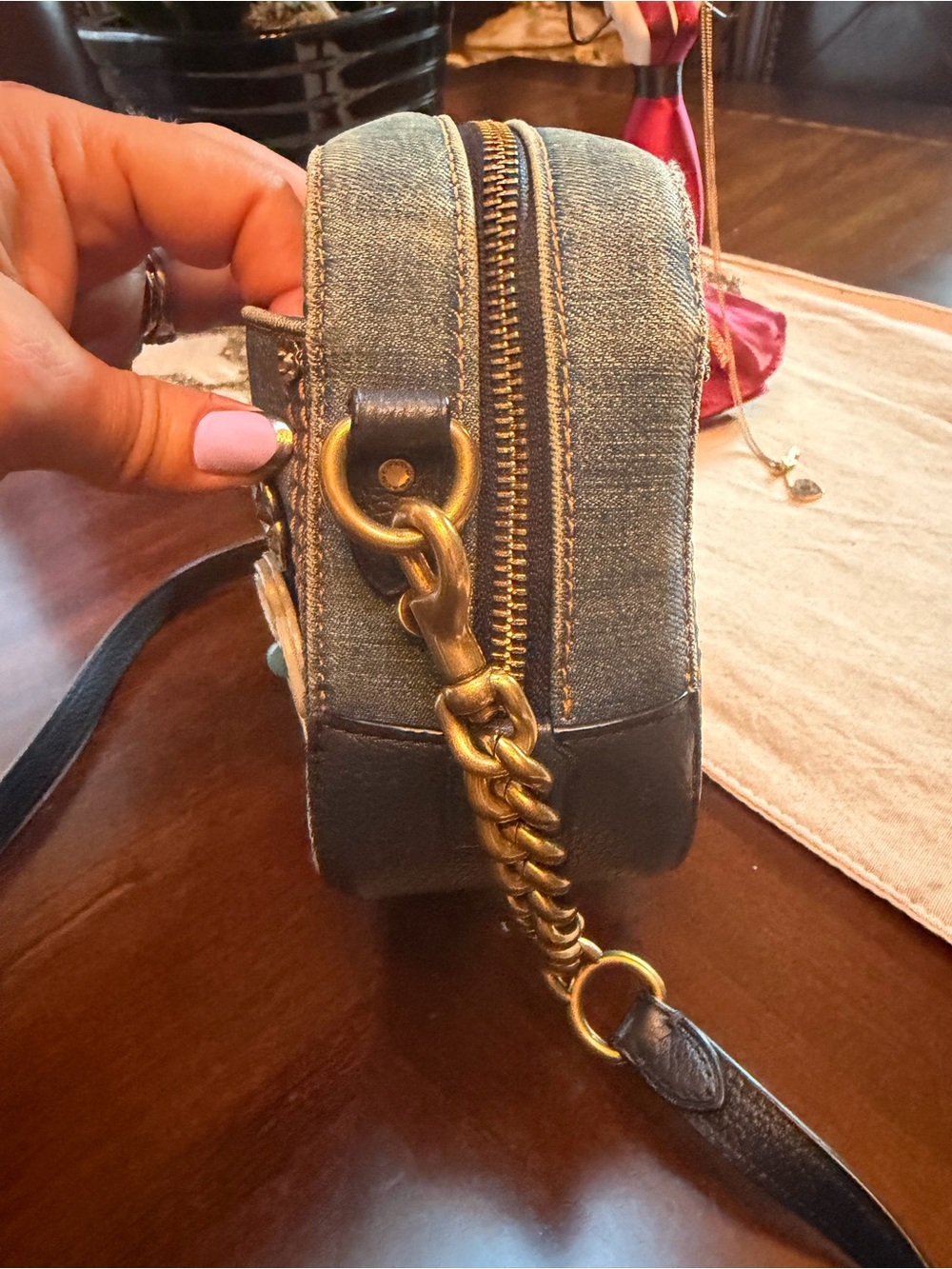 Coach Tea Rose Denim Floral Appliqué Crossbody Bag - Picture 4 of 14